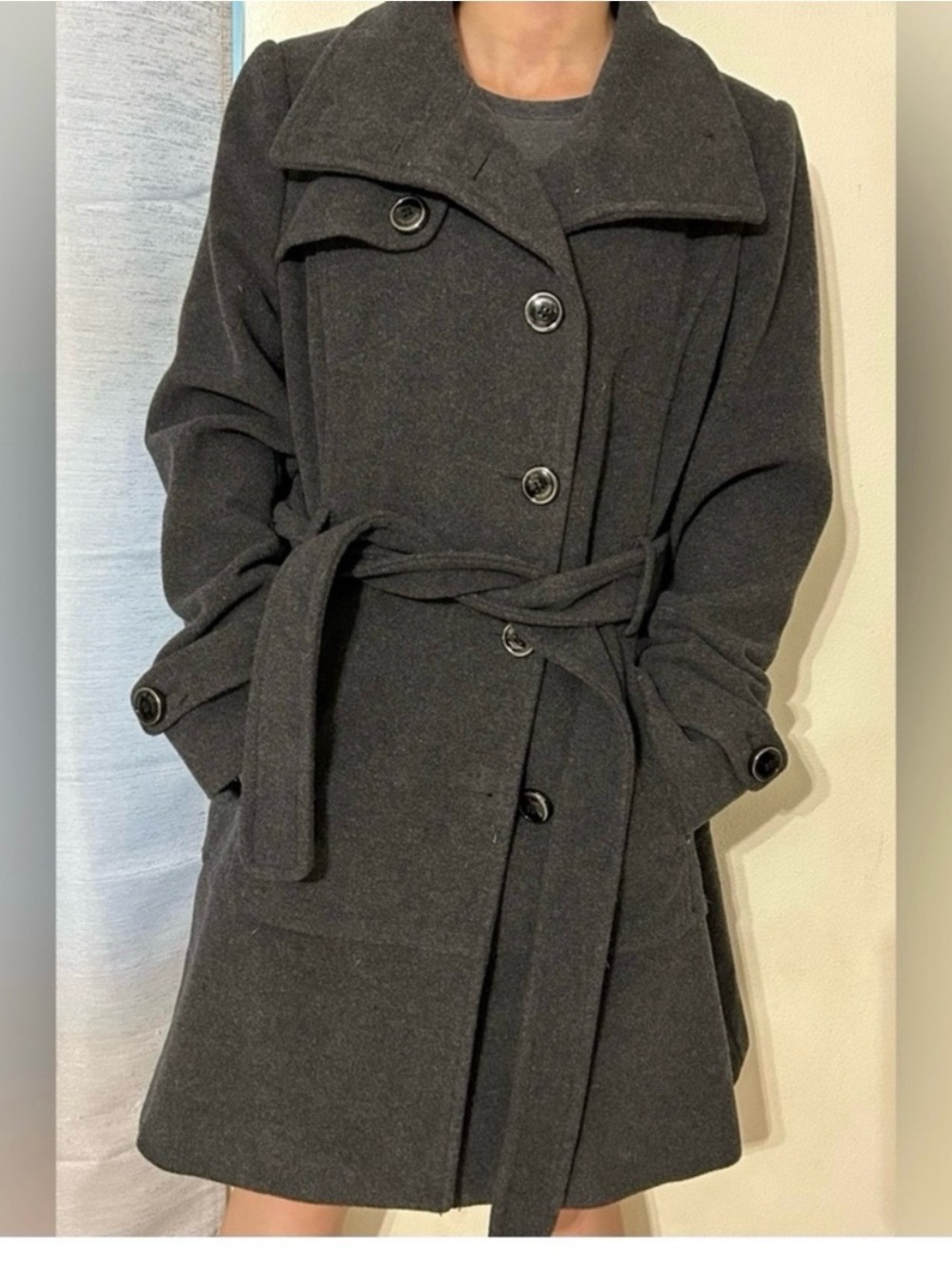 Kenneth Cole Reaction Charcoal Gray Belted Trench Coat